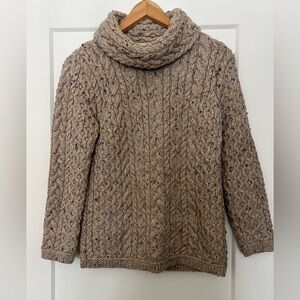 Aran Mor Ireland Hand Knit Cowl Neck Chunky Merino Wool Sweater S/M